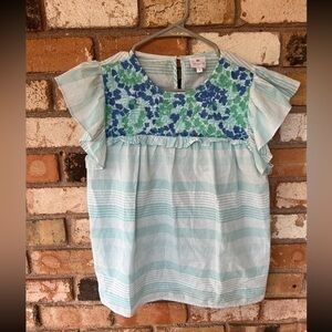 J. Marie Ruffle Embroidered Sleeve Top Blouse